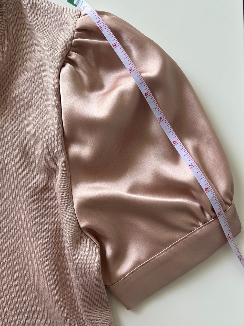 Cynthia Rowley Blush Pink Mixed Media Sweater Top Satin Puff Sleeve M - Picture 11 of 13